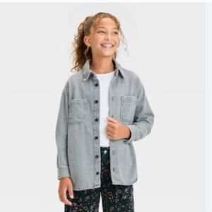 Art Class Girls' Gray Denim Shacket Button-Up Long Sleeve 2 Chest Pockets M(8)